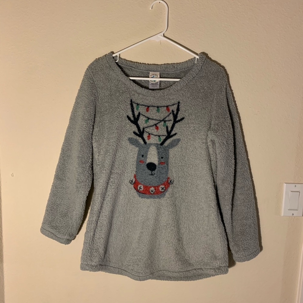 Fluffy reindeer long sleeve pajama shirt